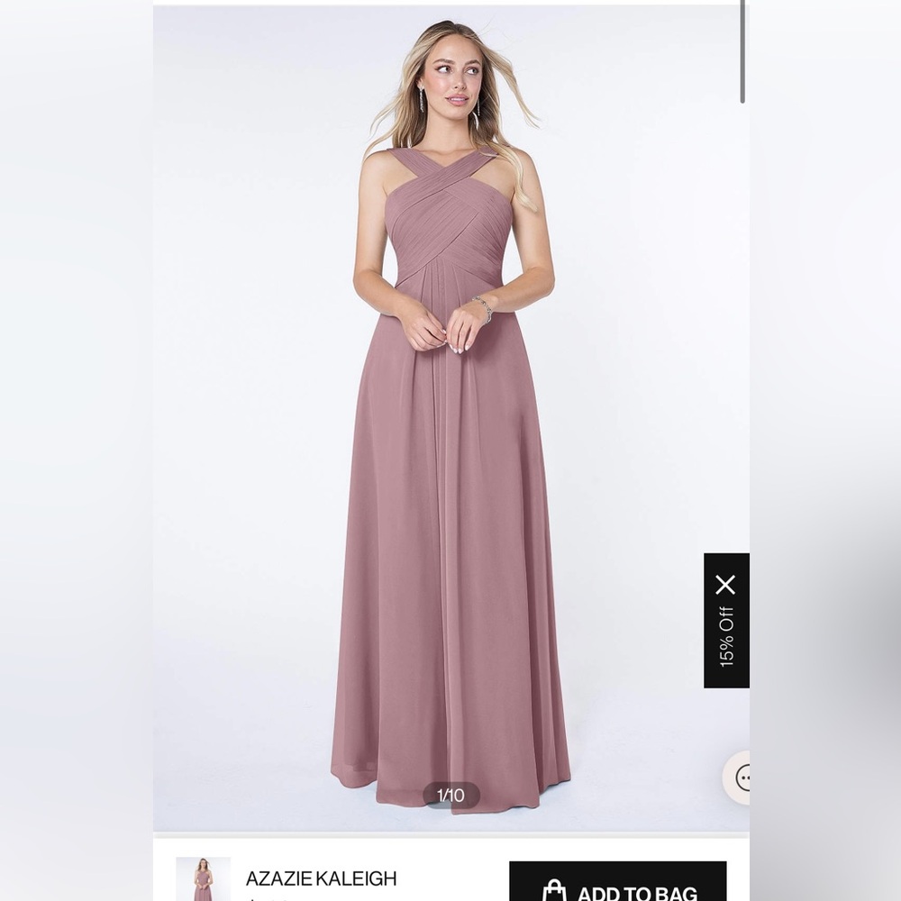Azazie “Kaleigh” junior bridesmaid chiffon dress in “dusty rose”. Size J14.